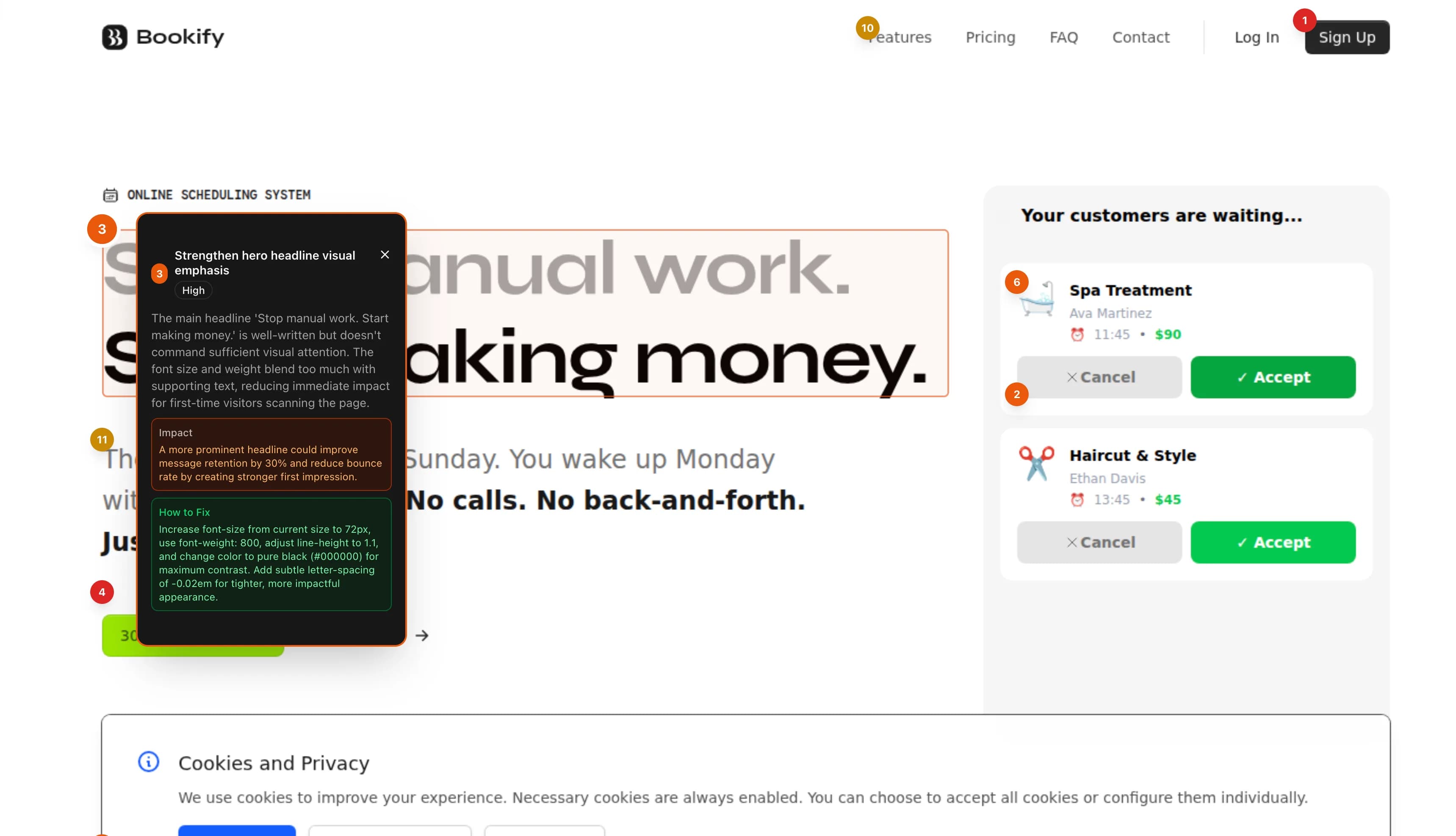 Conversion Audit Report Example - AI-annotated screenshot with design recommendations